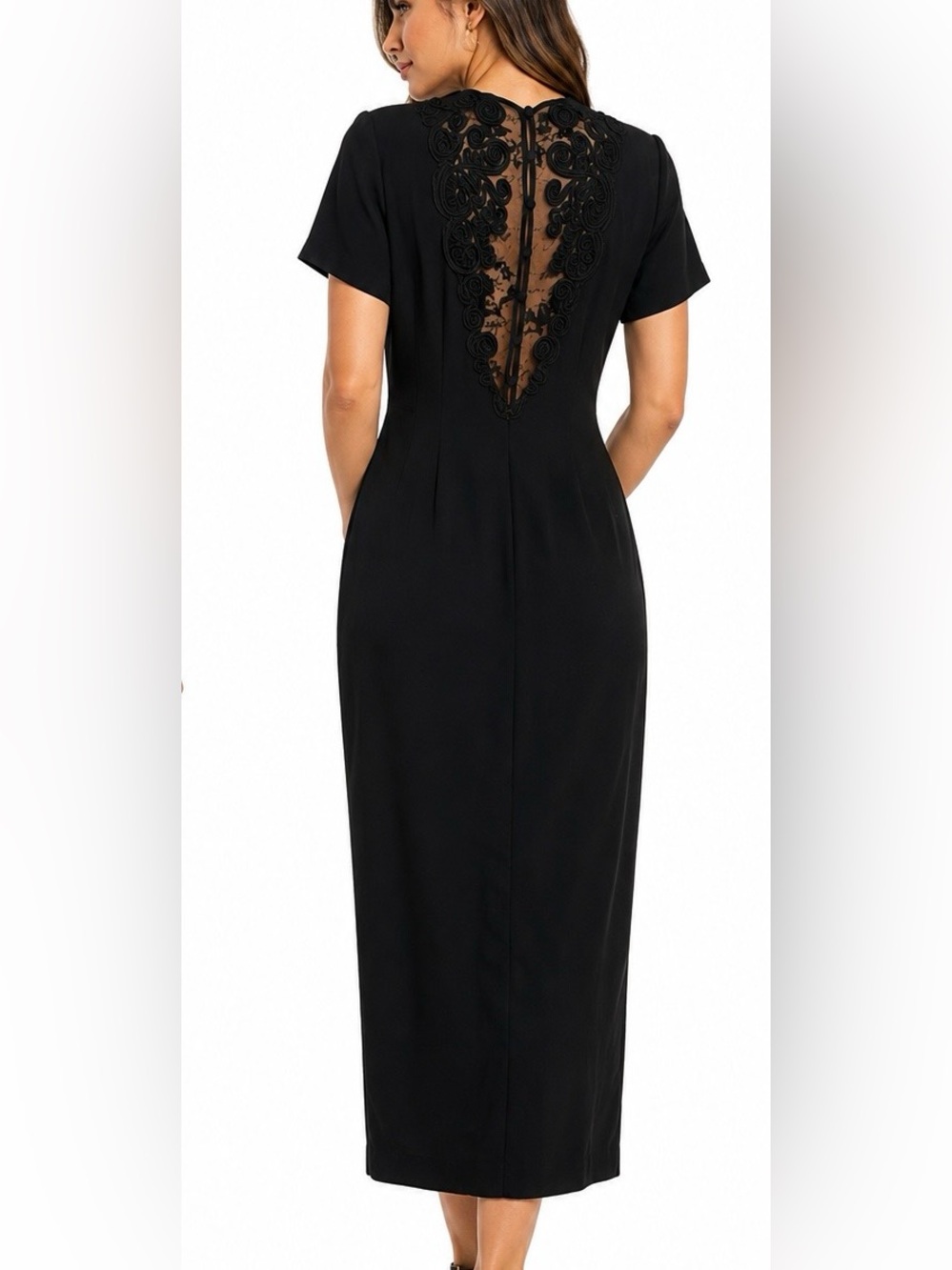 MariAnna Vintage 90s black dress with an open back, soutache embroidery